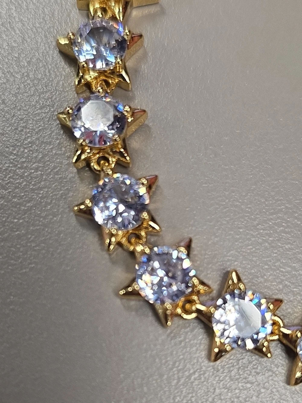 NWOT-Gold Tone Star Tennis Bracelet  Clear Stones Iced Out Celestial Chain